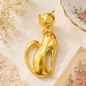 Vintage Gold Tone Cat Brooch